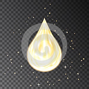 Gold neon oil drop isolated on transparent background.