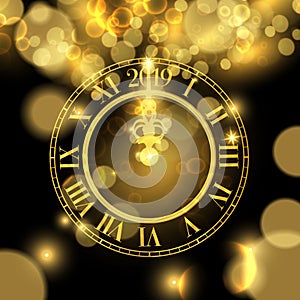 Gold New Years 2019 clock luxury greeting card