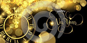 Gold New Years eve clock time luxury web banner