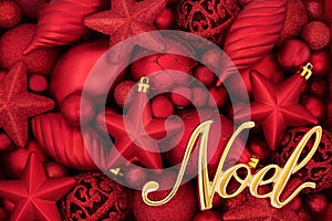 Gold Noel Sign and Red Bauble Background