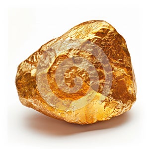 Gold nugget isolated on white created with Generative AI. Precious shiny metal.