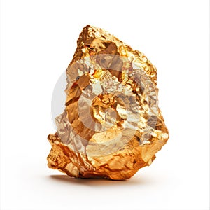 Gold nugget isolated on white created with Generative AI. Precious shiny metal.