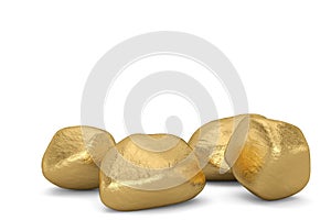 Gold nuggets isolated on white background 3D illustration.