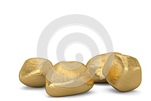 Gold nuggets isolated on white background 3D illustration. photo