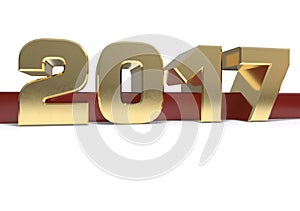 Gold number 2017 two thousand and seventeen on a red and white background. 3D illustration