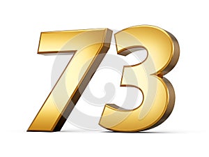 Gold number 73 Seventy Three isolated white background. shiny 3d number made of gold 3d illustration