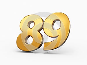 Gold number 89 Eighty nine isolated white background. shiny 3d number made of gold 3d illustration