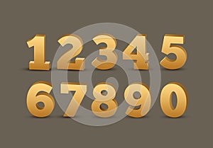 Gold number vector luxury set. Metal golden royal number alphabet