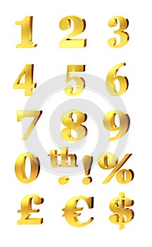 Gold Numbers And Currency Symbols