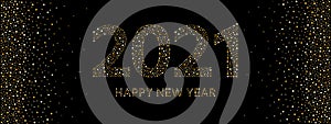 Gold numbers, dotted letters Happy New Year 2021 greeting card