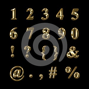 Gold numbers, punctuation and symbols photo