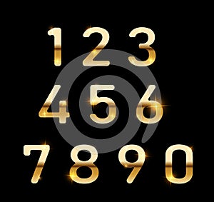 Gold numbers set. Digital metal gradient numbers.Vector numbers isolated