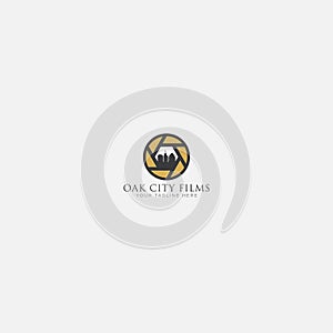 Gold and Oak City Film Logo Design with camera