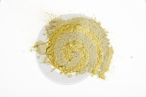 Gold ochre pigment isolated over white