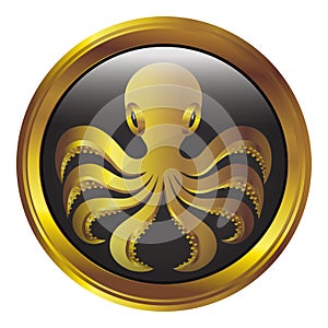 Gold Octopus Icon with Frame
