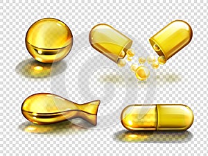 Gold oil capsules, vitamine supplements, collagen photo