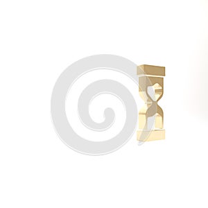 Gold Old hourglass with flowing sand icon isolated on white background. Sand clock sign. Business and time management