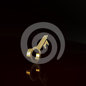 Gold Old key icon isolated on brown background. Minimalism concept. 3d illustration 3D render