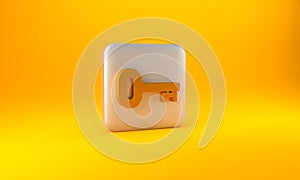 Gold Old key icon isolated on yellow background. Silver square button. 3D render illustration