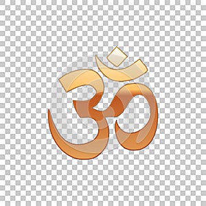 Gold Om or Aum Indian sacred sound isolated object on transparent background. Symbol of Buddhism and Hinduism religions