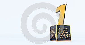 Gold one 1 percent number with Black cubes  percentages isolated on a white background.