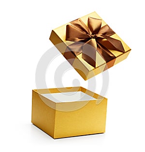 Gold open gift box isolated