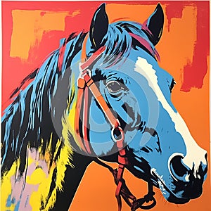 Gold, Orange, And Blue A Raw And Confrontational Pop Art Horse Painting