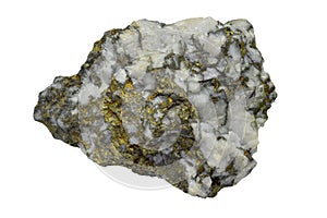 Gold Ore In quartz ore isolated on a white background.