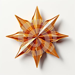 A gold origami star on a white surface