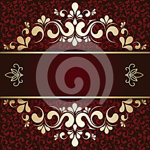 Gold ornament on a burgundy background card