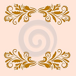 Gold ornamental greeting, congrats card with curly floral borders