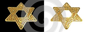 gold ornamental pattern magen david isolated - conceptual object 3D illustration