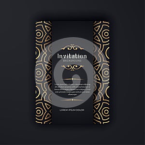 Gold ornamental wedding invitation template, Greeting card invitation ornaments.