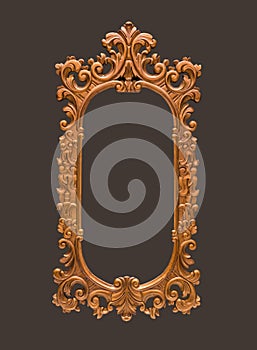 Gold oval frame Elegant vintage interesting design Isolated on black background