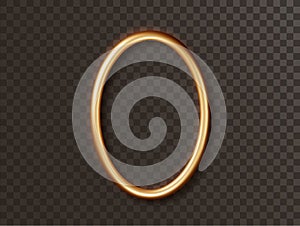 Gold oval frame. Gold metal banner with luxury round shape with an empty space inside and shadows isolated dark