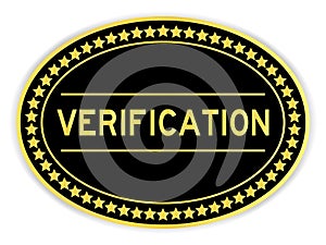 Gold label sticker with word verification on white background