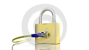 Gold padlock icon with internet access