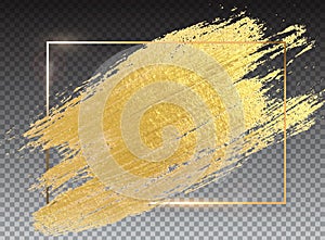 Gold Paint Glittering Textured Art and Golden Glossy Frame background. Vector Illustration