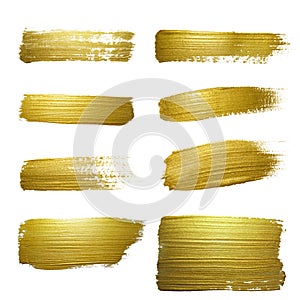 Gold paint smear stroke stain set.