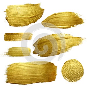 Gold paint smear stroke stain set.