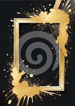 Gold Paint Spied On Black Background With A Gold Frame. Generative AI