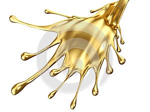 Gold paint splash isolated on white background.