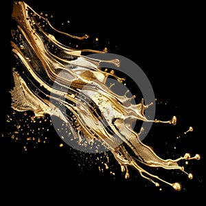 Gold painted 3d liquid fluid splash splatter brush stroke glittery luxury pattern background illustration. Vector grunge golden