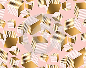 Gold and pale rose cubes in dynamic chaos. photo