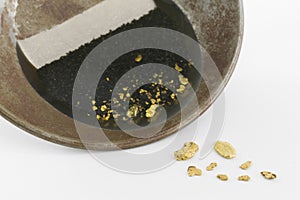 Gold pan with natural placer gold photo