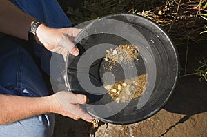 Gold panning, hoping to strike it rich