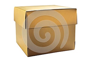 gold paper gift box isolated on background with clipping path. luxury and deluxe box packaging for special event day.