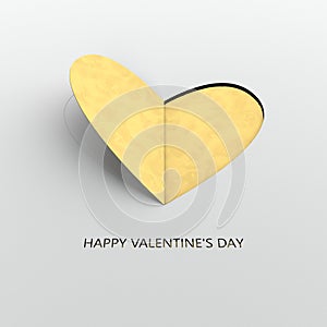 Gold paper hearts Valentines day card clipped in white background