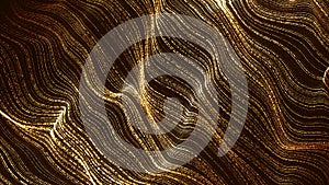 Gold particle digital wave flow abstract background. 3d rendering