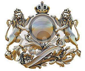 Gold patina old coat of arms with lions photo